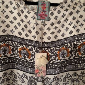 Johnny Was Black and Orange Floral Top